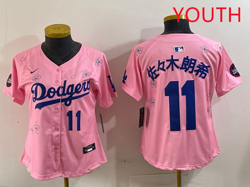 Youth Los Angeles Dodgers 11 R.Sasaki Pink Sakura Edition 2025 Nike MLB Jersey style 4
